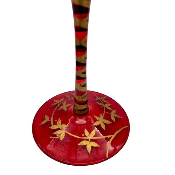 Vintage Pier One Imports Red Stem & Base Gold Leaf Martini Glasses‎ Hand Blown - Picture 4 of 7